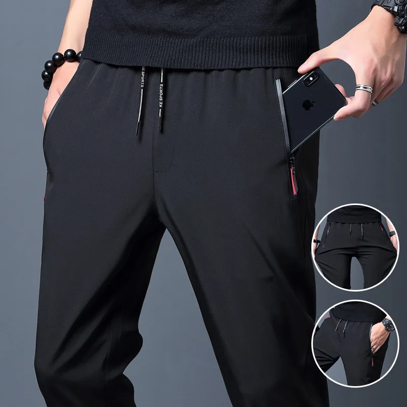 Streetwear Brand Joggers - メンズカジュアルパンツストレートスリムフィット弾性ウエストジョガー韓国クラシックブルーブラックグレー男性ブランドのズボンプラスサイズ