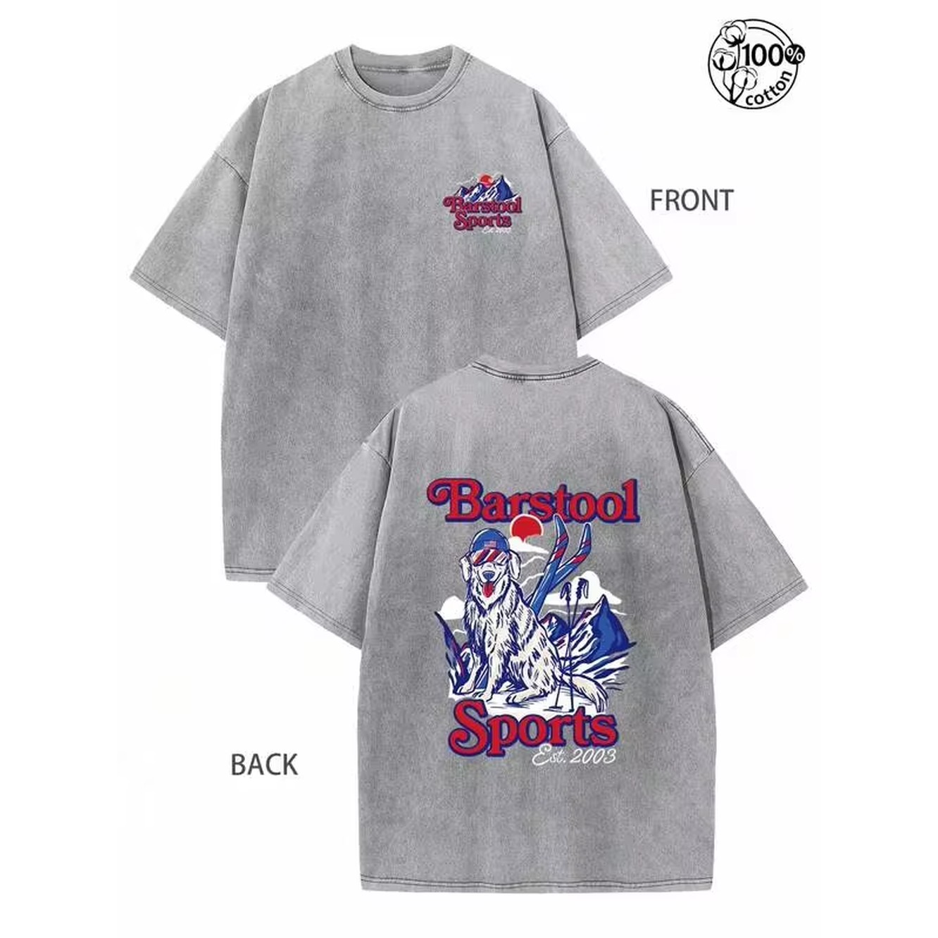 Streetwear Brand Italy - バースツールスポーツ、アメリカンレトロバースツールスポーツスキードッグヘビーウェイトコットンウォッシュドトレンディブランドトップ、メンズTシャツ;デイリーストリートウェア＆アウトドアスポーツ